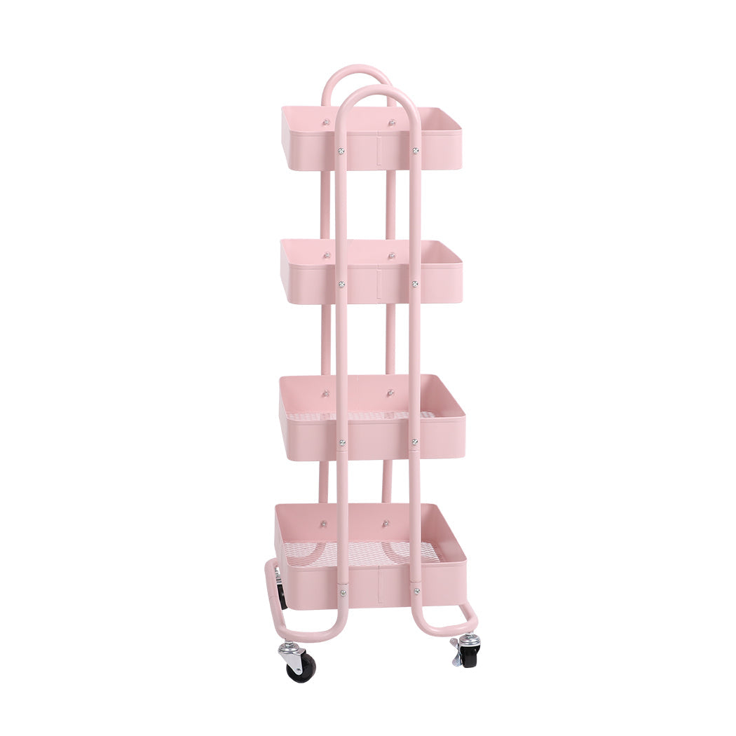 NNEIDS Levede 4 Tiers Kitchen Trolley Cart Pink-0