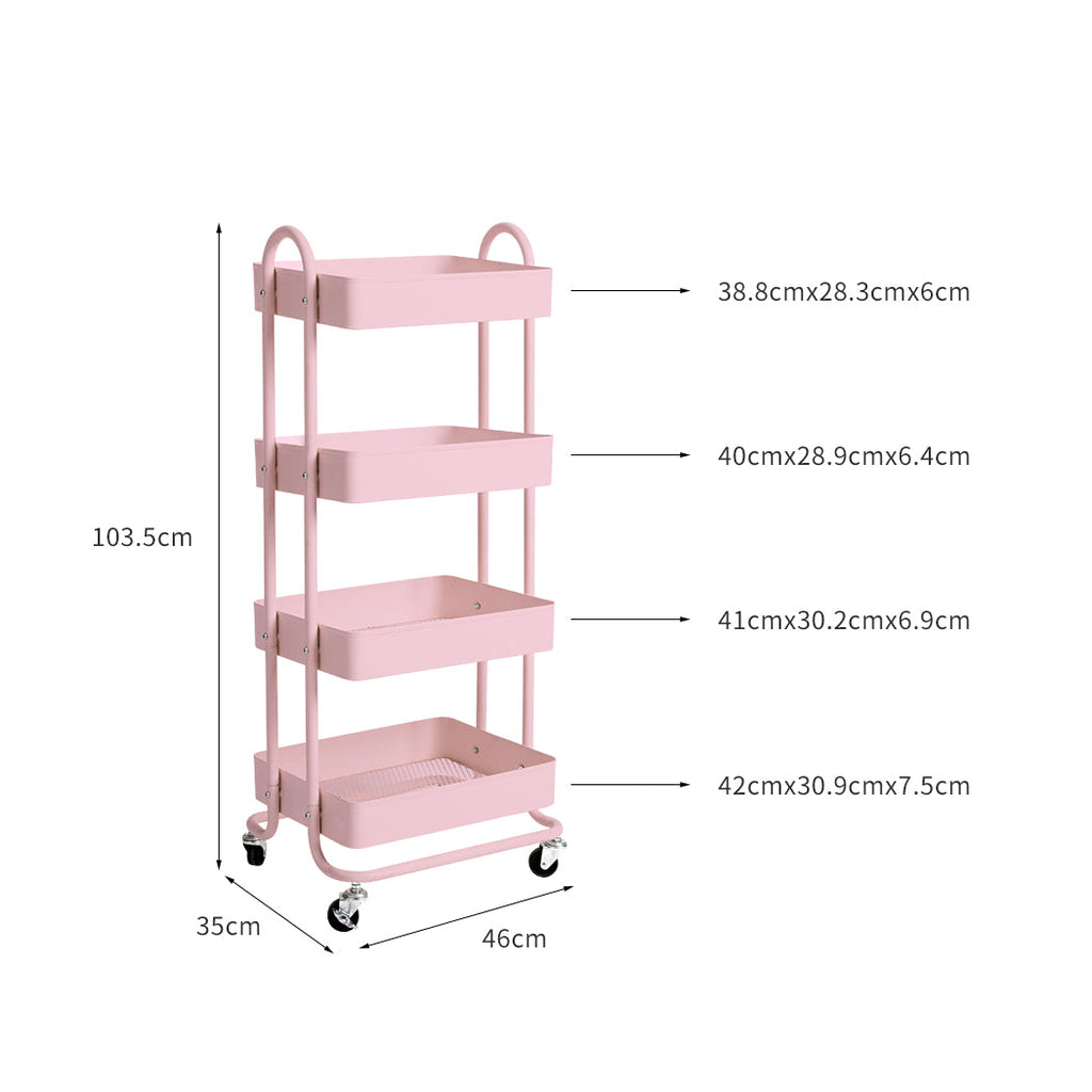 NNEIDS Levede 4 Tiers Kitchen Trolley Cart Pink-1