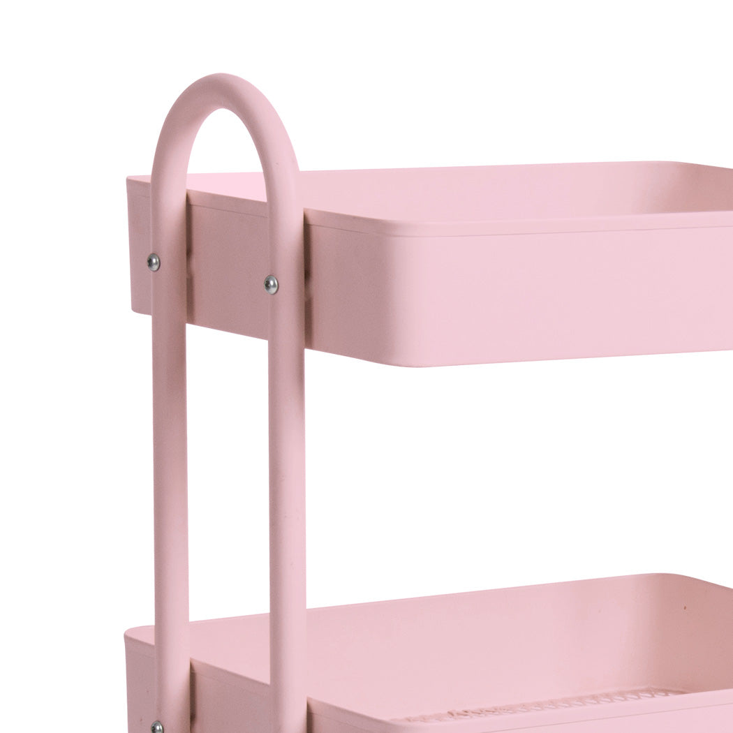 NNEIDS Levede 4 Tiers Kitchen Trolley Cart Pink-2